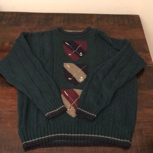 Gant Mens Large Grandpa Golf Sweater Green With Golf Pattern 100% Cotton